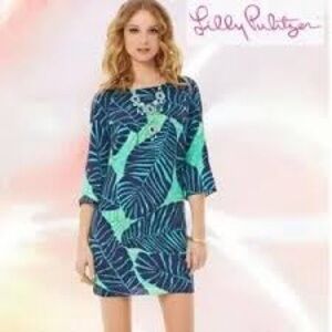 Lilly Pulitzer Carol Shift Dress Under the Palms Navy & Green Leaf Dress size 2